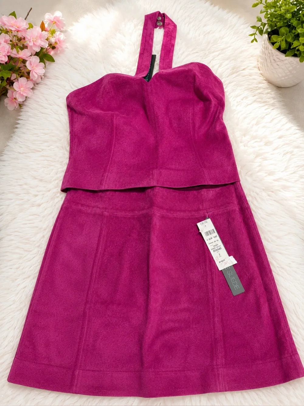 Cache Magenta Halter Top with Matching Mini Skirt